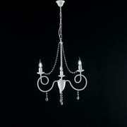 Lustre en fer blanc trois lumières shabby décoration strass 50x h67 cm