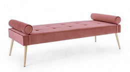 Banc pieds or rose design velours vieux rose