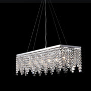 Lustre chic et fer chromé six lumières strass carré 107x30x h28 cm