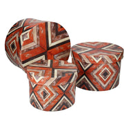 Boîte ronde en éco-cuir 1-3 rayures orange cmø27h17