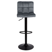 Tabouret réglable Mosva gris avec pieds noirs mats Assise en velours, réglable