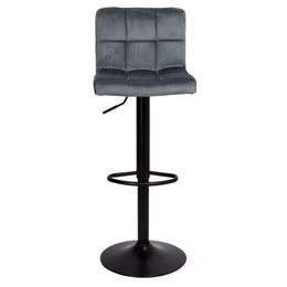 Tabouret réglable Mosva gris avec pieds noirs mats Assise en velours, réglable
