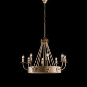 Lustre Decape fer ivoire finition Or Empire huit lumières 76x h57 cm