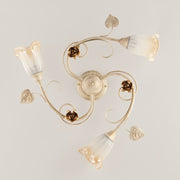 Plafonnier en fer Ivoire Or rose trois lumières 58x h15 cm