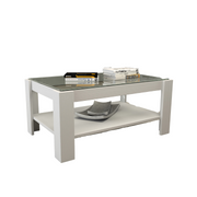 Table de salon avec étagère en verre blanc h41x90x60cm