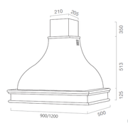 Hotte de cuisine rustique blanche CONTEA avec cadre en bois incrusté couleur tabac 90 cm