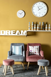 Tabouret Adeline en bois effet velours rose 38h cm