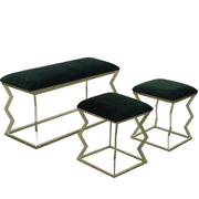 Pouf en métal velours vert avec 2 petits rectangles cm100x40,5h51,5