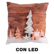 Coussin tissu déco led marron cm40x40
