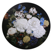 Image ronde en bois avec fleurs noires cm ø80h2,6