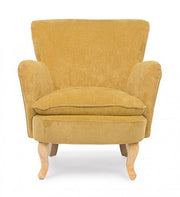 Fauteuil vintage chenille tapissé de velours ocre