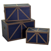 Malle rectangulaire en bois éco-cuir bleu 1-3 cm68x38h40