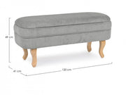 Banc de rangement vintage chenille en velours gris clair 102x41x49h cm