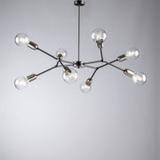 Lustre fer noir chrome satiné huit lumières 79x h66 cm industriel