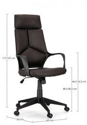 Fauteuil de bureau en tissu Damon à haut dossier noir