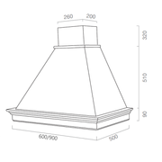 Hotte aspirante MARY en inox blanc et structure en bois couleur tabac 60 cm