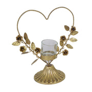 Bougeoir en métal doré rose cm22x10h24