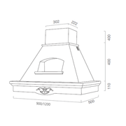 Hotte de cuisine rustique blanche TOSCA avec cadre en bois incrusté couleur tabac 120 cm
