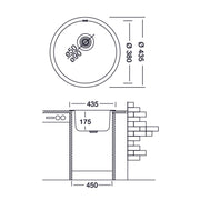 Évier de cuisine encastrable en acier inoxydable diam. 43,5 cm