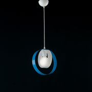 Suspension lustre en fer blanc et bleu une lumière 25x h27 cm