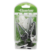 Paire de charnières superposées avec vis en acier inoxydable, emballées sous blister.