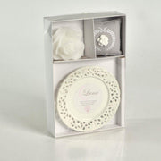 Bougie rose lait et lune de miel avec soucoupe cm26x17h4,5 - 8 heures