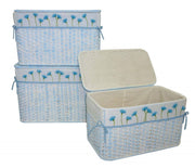 Malle en rotin bleu clair avec doublure