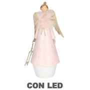 Ange en métal rose avec led et étoile cmø10h24