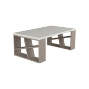 Table de salon Honey avec plateau blanc et pieds gris tourterelle