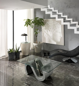 Table basse avec plateau en verre trempé transparent 120x70x36h cm