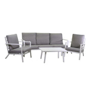 Lounge Boston 3 places aluminium blanc avec coussins 4 pièces