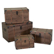 4 malles en bois éco-cuir marron