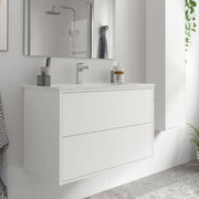 Meuble de salle de bain suspendu Mango80 blanc mat avec vasque 2 tiroirs 80x45x54h