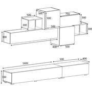 Elément mural avec deux abattants et cinq éléments hauts Blanc Gris Noir Anthracite TROMEN 260x42x h195 cm