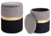 Ensemble de deux poufs ouvrants modernes gris noir or