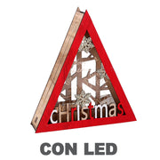 Décoration en bois led rouge triangulairecm22x4,5h20
