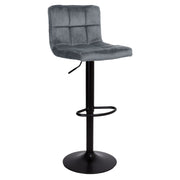 Tabouret réglable Mosva gris avec pieds noirs mats Assise en velours, réglable