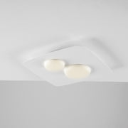 Plafonnier en métal blanc et aluminium avec deux lumières LED intégrées 33x33x h5 cm