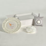 Bougie a/soucoupe rose jupiter hellebore&fleurs cm26x17h4,5 - 8 heures