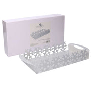 Plateau rectangulaire en métal flocon de neige blanc cm41x20h6,5