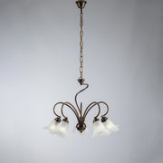 Lustre en fer marron salon abat-jour verre blanc 57x h46 cm