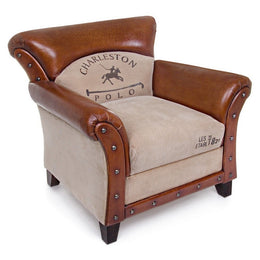 Fauteuil Charleston en cuir vintage beige