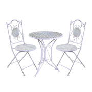 Table en fer forgé avec mosaïque et chaises
