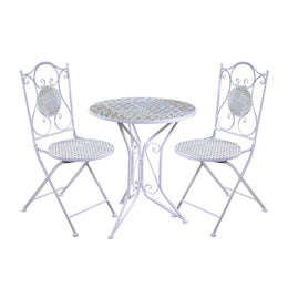 Table en fer forgé avec mosaïque et chaises