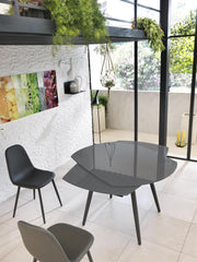 Table extensible en verre trempé avec plateau gris 120/180x90h cm
