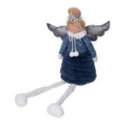 Ange assis en tissu bleu cm20x12h46