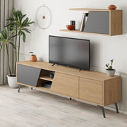 Meuble TV Fiona en chêne avec porte anthracite et étagère H 48 x P 35,60 x L 180 cm