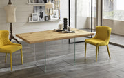 Table extensible en chêne plaqué et pieds en verre trempé 160/240x90x76h cm