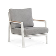 Fauteuil d'extérieur en aluminium-bois avec coussin blanc