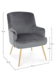 Fauteuil Clelia gris effet velours doré